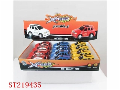 12PCS PULL-BACK CAR WITH LIGHT AND MUSIC (2 STYLES 3 COLRS ASST)BATTERY - ST219435