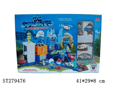 警察停车场（配2只蓝精灵，1只塑料车，1只塑料飞机) - ST279476