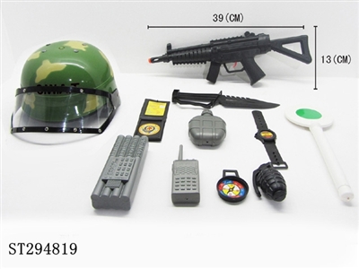 军事套装迷彩帽罩、冲锋枪火石11件套 - ST294819