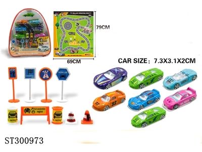 1:64跑车滑行合金车七只装配路标和地毯 - ST300973