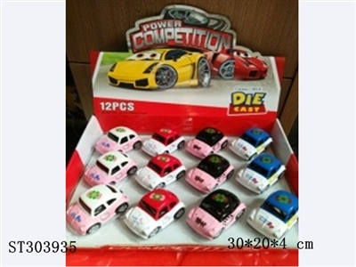 1:64甲壳虫-Hello kitty 卡通回力合金车12只展示盒 - ST303935