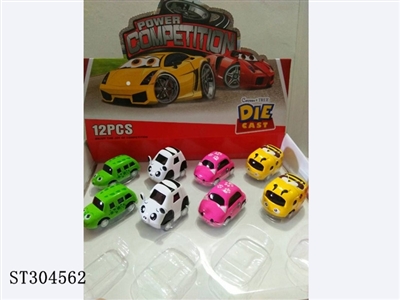 卡通鳄鱼.熊猫.喵咪.蜜蜂回力合金车(12PCS/盒) - ST304562