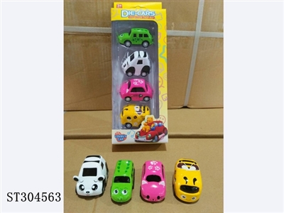 卡通鳄鱼.熊猫.喵咪.蜜蜂回力合金车/4PCS - ST304563