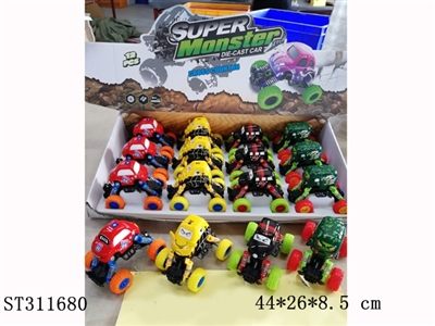 12只展示盒精灵涂鸦版大轮避震回力越野合金车 - ST311680