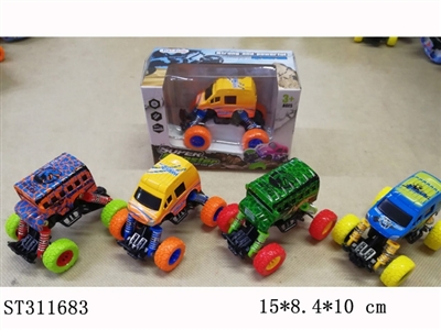 1只开窗盒校巴奔驰 涂鸦版大轮避震回力越野合金车 - ST311683