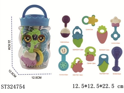 婴幼儿猫头鹰罐装手摇铃 10件套含5块牙胶 - ST324754