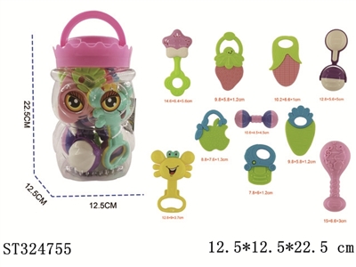 婴幼儿猫头鹰罐装手摇铃 10件套含5块牙胶 - ST324755