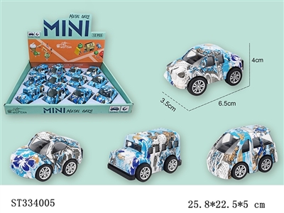 PULL BACK DIE CAST CITY CAR WITH WATER TRANSFER PRINTING(MIXED 4 KINDS,12PCS/BOX) - ST334005