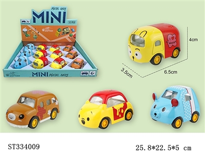 PULL BACK DIE CAST CARTOON CAR(MIXED 4 KINDS,12PCS/BOX) - ST334009