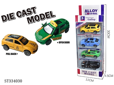 1: 64 alloy return force door opening net car (4-color and 4-type strip) - ST334030