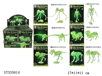 6PCS 6款夜光恐龙骨积木 塑料【英文包装】 - ST335614