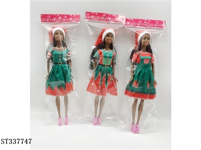 11.5寸实身黑人圣诞芭比娃娃3款混装配帽子三款混 - ST337747