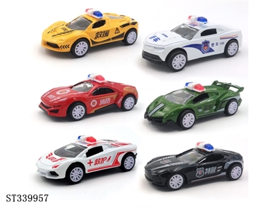 6款式合金警车 回力 1:64 黑轮 金属【英文包装】 - ST339957