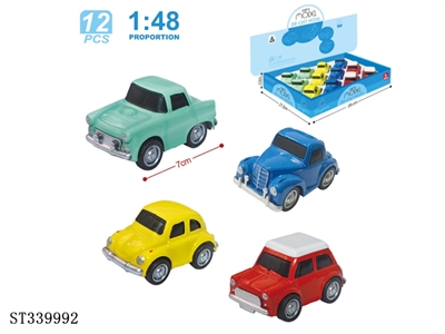 12PCS 4款式合金老爷车 回力 1:48 黑轮 金属【英文包装】 - ST339992