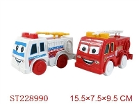 ST228990 - PULL-LINE FIRE CAR （WHITE、RED 2 COLOR ASSORTED）