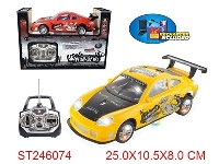 ST246074 - 1：18四通移印充电遥控车（红黄2色/车头车轮车底带灯光/带音乐）