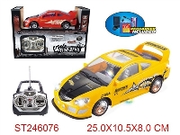 ST246076 - 1：18四通移印充电遥控车（红黄2色/车头车轮车底带灯光/带音乐）