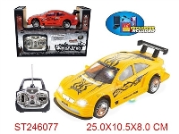 ST246077 - 1：18四通移印充电遥控车（红黄2色/车头车轮车底带灯光/带音乐）