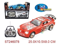 ST246078 - 1：18四通移印充电遥控车（红蓝2色/车头车轮车底带灯光/带音乐）