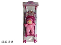 ST291548 - 10.5" COTTON DOLL SET WITH IRON BABY STROLLER(WITH IC OF 4 SOUNDS)